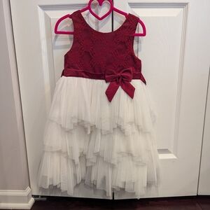 Christmas Elegant Burgundy and White Kids Dress